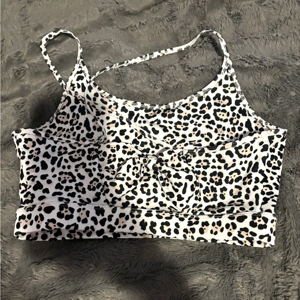 Black and white leopard print sports bra